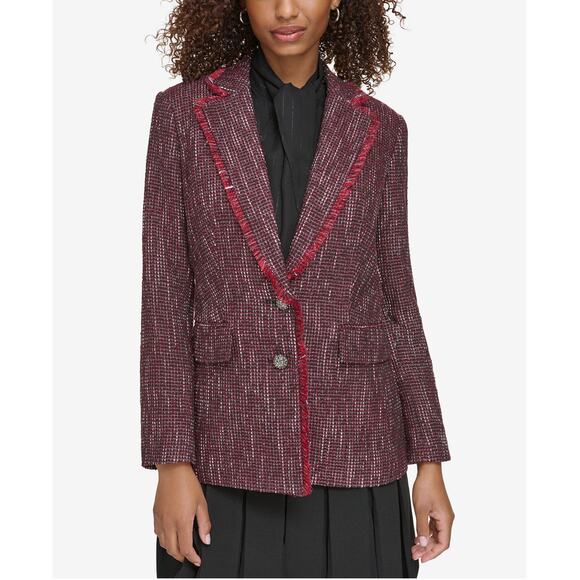 Karl Lagerfeld Paris Jackets & Blazers - Karl Lagerfeld Paris Red Tweed Trim Notch-Lapel Blazer Size 12 Retail $219